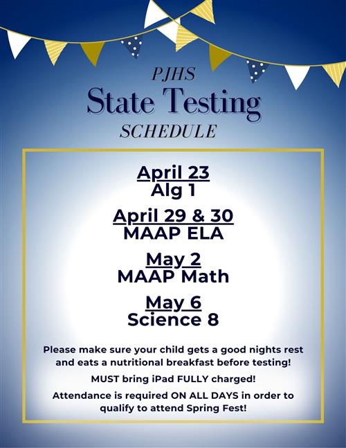 PJHS Testing Dates
